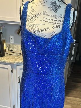 NWT Sherri Hill Royal Blue Sequin Evening Gown